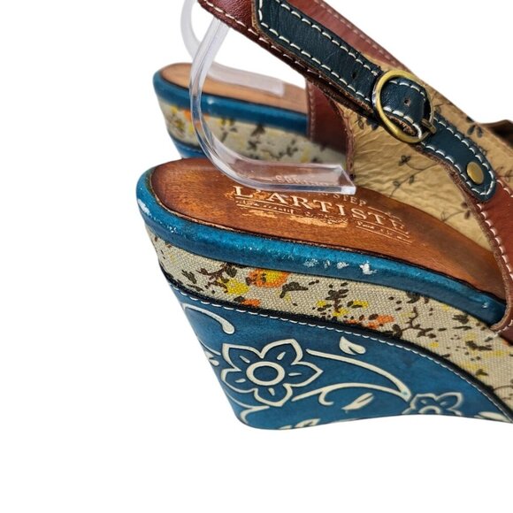 Spring Step L'artiste Womens Leather Floral Detailed Wedges, Sling Back, 40/US 9 - Picture 7 of 11